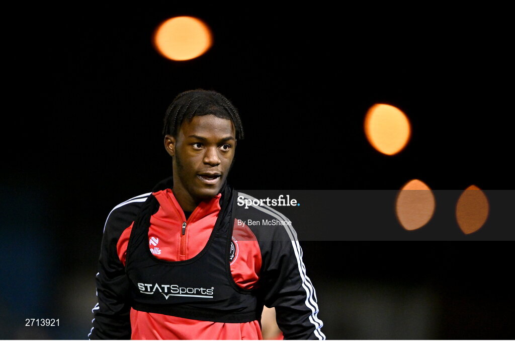 22 January 2024; Onesime Tembe of Bohemians before the PTSB Leinster Senior Cup Group A match between Drogheda United and Bohemians at Weaver's Park in Drogheda, Louth. Photo by Ben McShane/Sportsfile