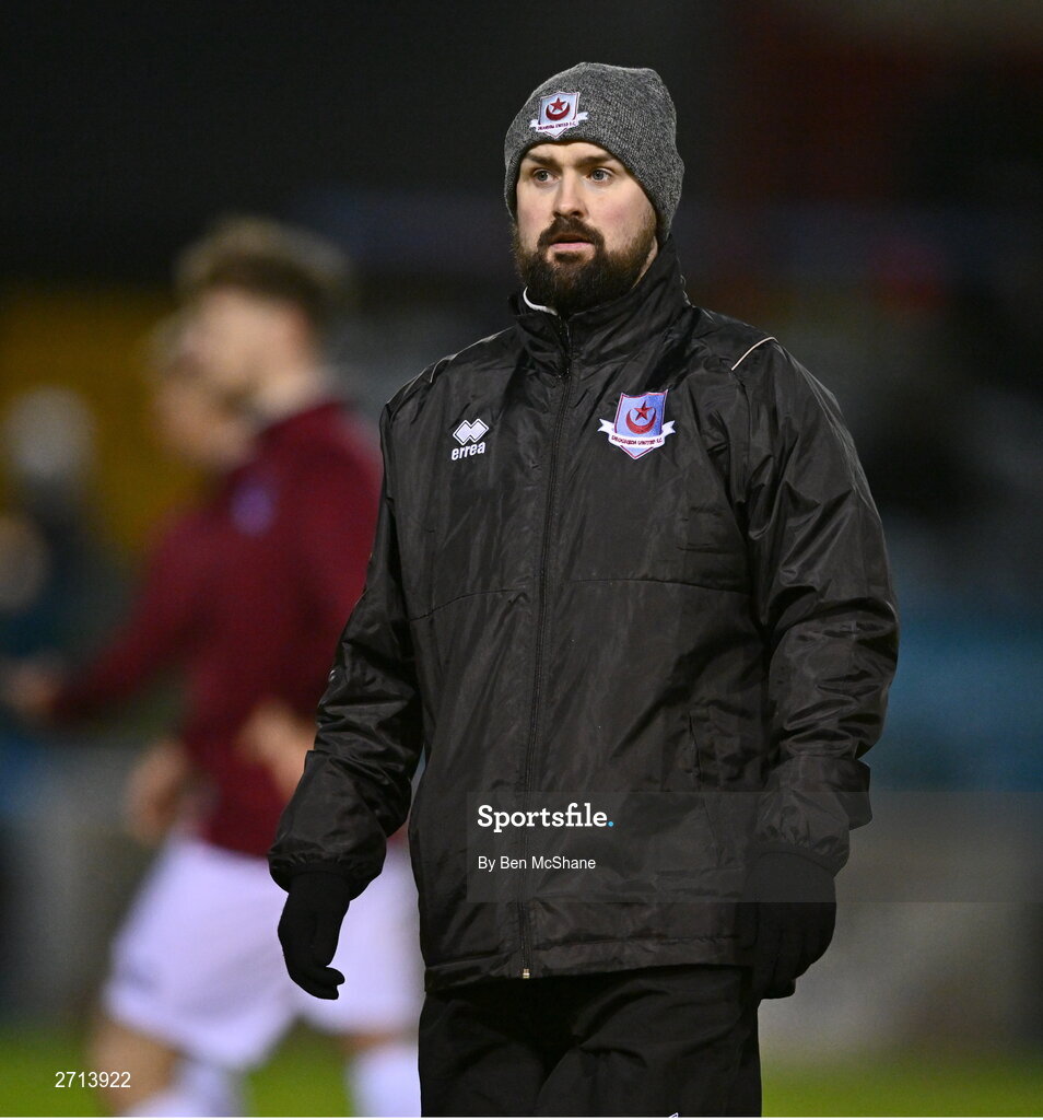 22 January 2024; Drogheda United coach Tiernan Mulvenna before the PTSB Leinster Senior Cup Group A match between Drogheda United and Bohemians at Weaver's Park in Drogheda, Louth. Photo by Ben McShane/Sportsfile