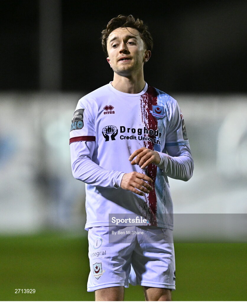 22 January 2024; Darragh Markey of Drogheda United during the PTSB Leinster Senior Cup Group A match between Drogheda United and Bohemians at Weaver's Park in Drogheda, Louth. Photo by Ben McShane/Sportsfile