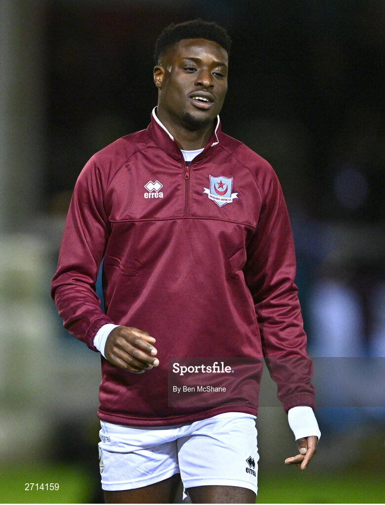 22 January 2024; Osaze Irhue of Drogheda United before the PTSB Leinster Senior Cup Group A match between Drogheda United and Bohemians at Weaver's Park in Drogheda, Louth. Photo by Ben McShane/Sportsfile