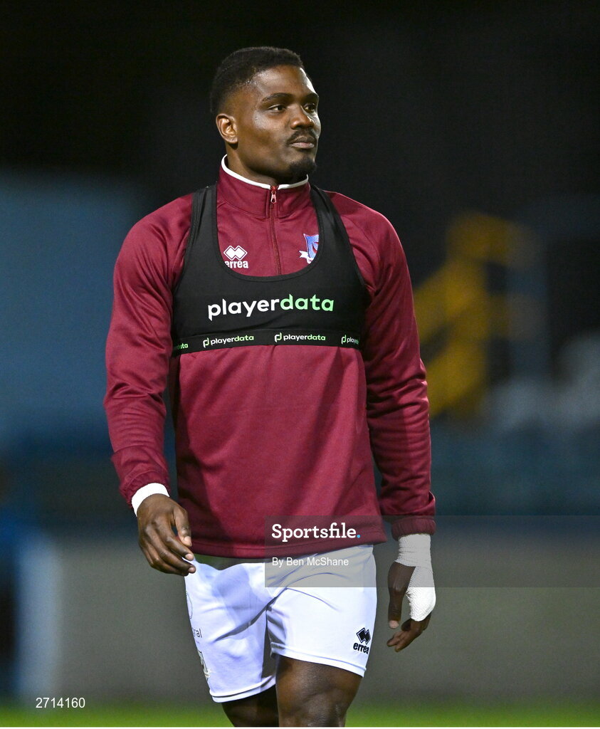 22 January 2024; Frantz Pierrot of Drogheda United before the PTSB Leinster Senior Cup Group A match between Drogheda United and Bohemians at Weaver's Park in Drogheda, Louth. Photo by Ben McShane/Sportsfile