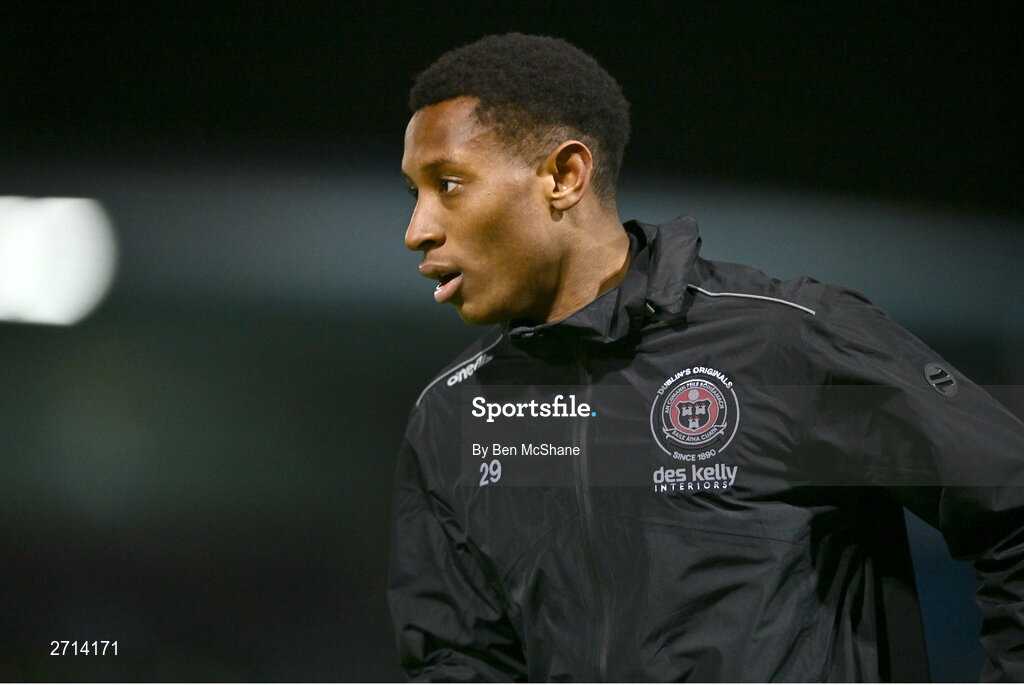 22 January 2024; Nickson Okosun of Bohemians before the PTSB Leinster Senior Cup Group A match between Drogheda United and Bohemians at Weaver's Park in Drogheda, Louth. Photo by Ben McShane/Sportsfile