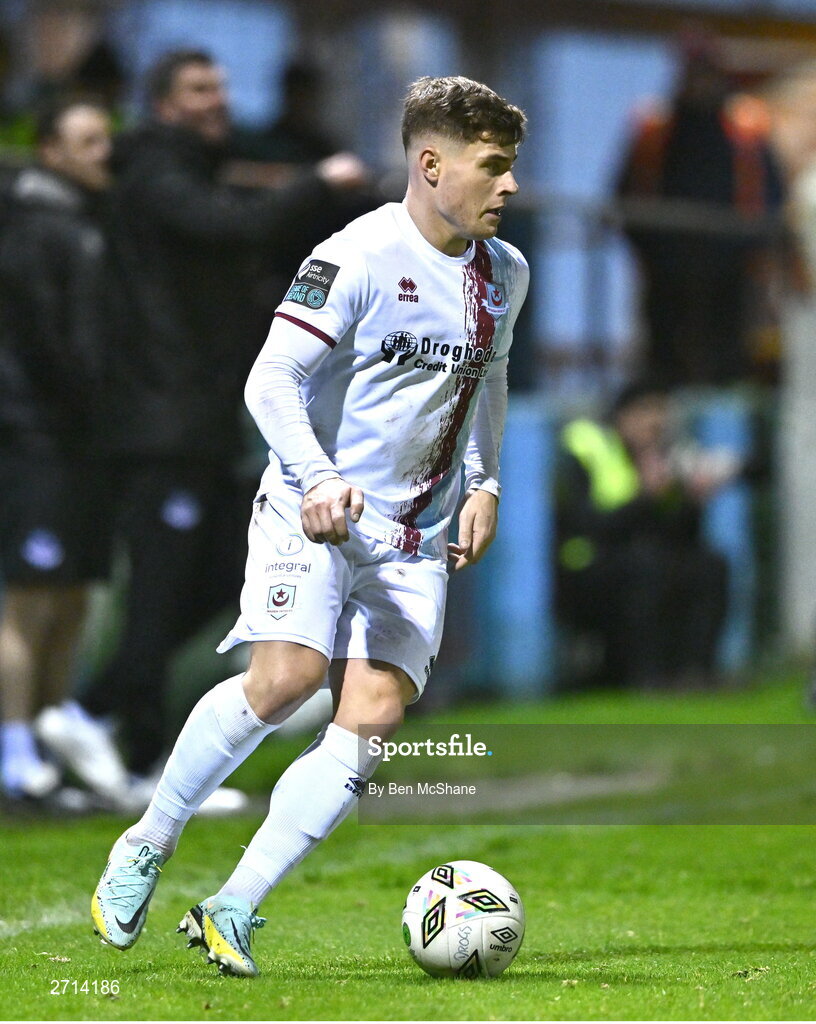22 January 2024; Aaron McNally of Drogheda United during the PTSB Leinster Senior Cup Group A match between Drogheda United and Bohemians at Weaver's Park in Drogheda, Louth. Photo by Ben McShane/Sportsfile