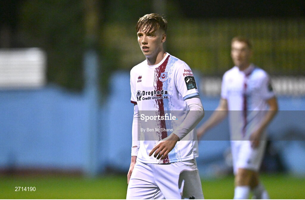 22 January 2024; Oisin Gallagher of Drogheda United during the PTSB Leinster Senior Cup Group A match between Drogheda United and Bohemians at Weaver's Park in Drogheda, Louth. Photo by Ben McShane/Sportsfile