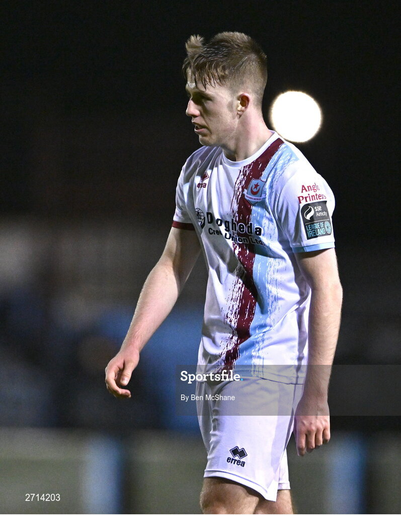 22 January 2024; Warren Davis of Drogheda United during the PTSB Leinster Senior Cup Group A match between Drogheda United and Bohemians at Weaver's Park in Drogheda, Louth. Photo by Ben McShane/Sportsfile