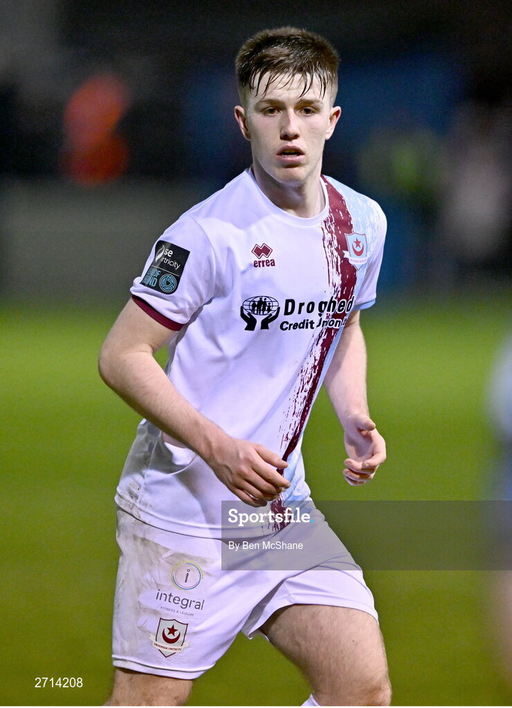 22 January 2024; Warren Davis of Drogheda United during the PTSB Leinster Senior Cup Group A match between Drogheda United and Bohemians at Weaver's Park in Drogheda, Louth. Photo by Ben McShane/Sportsfile