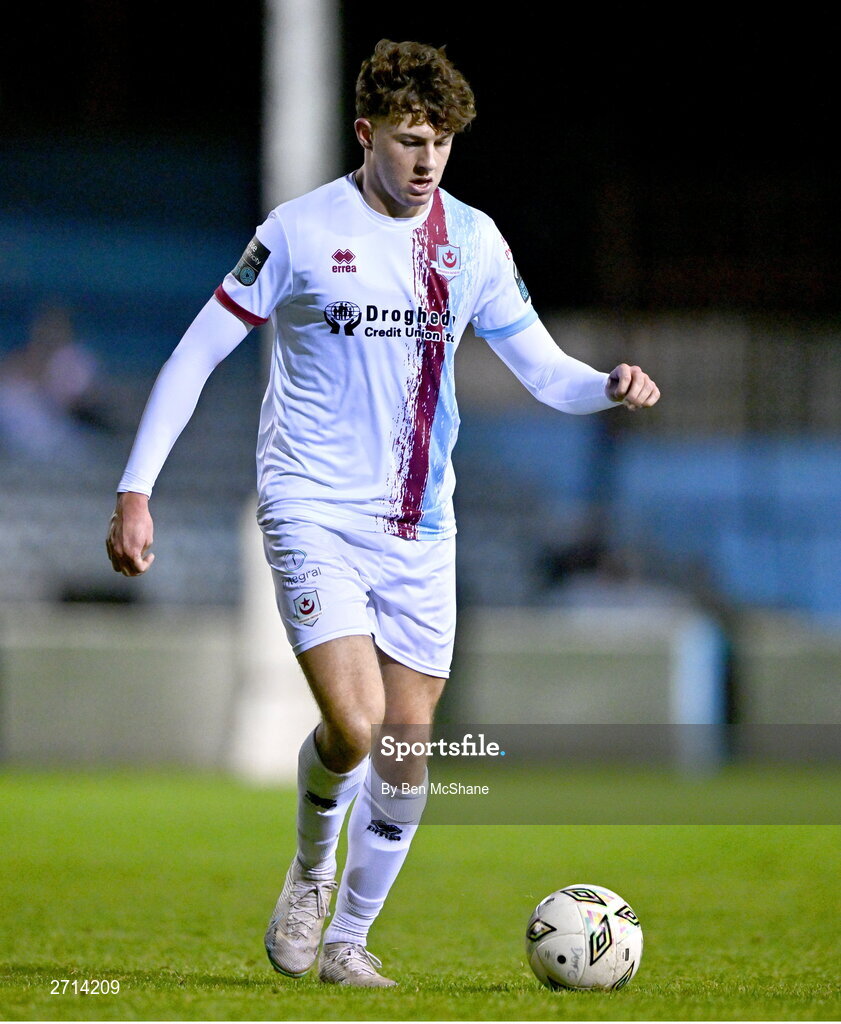 22 January 2024; Killian Cailloce of Drogheda United during the PTSB Leinster Senior Cup Group A match between Drogheda United and Bohemians at Weaver's Park in Drogheda, Louth. Photo by Ben McShane/Sportsfile
