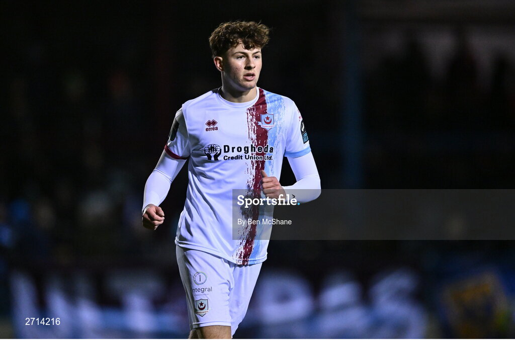 22 January 2024; Killian Cailloce of Drogheda United during the PTSB Leinster Senior Cup Group A match between Drogheda United and Bohemians at Weaver's Park in Drogheda, Louth. Photo by Ben McShane/Sportsfile