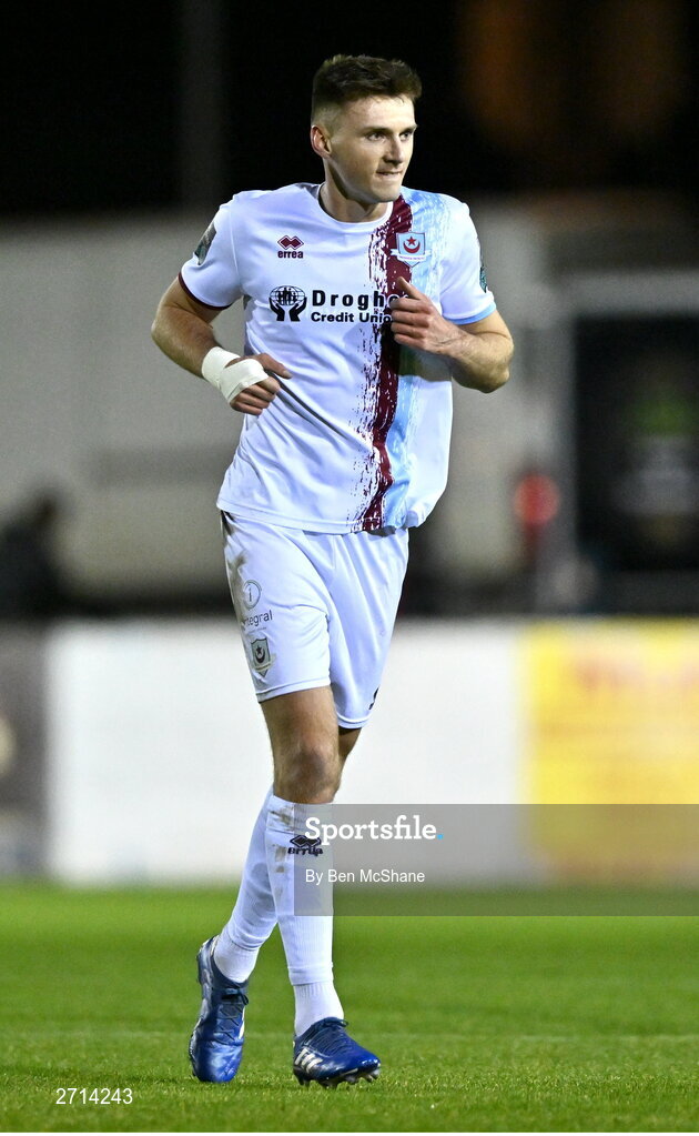 22 January 2024; Hayden Cann of Drogheda United during the PTSB Leinster Senior Cup Group A match between Drogheda United and Bohemians at Weaver's Park in Drogheda, Louth. Photo by Ben McShane/Sportsfile