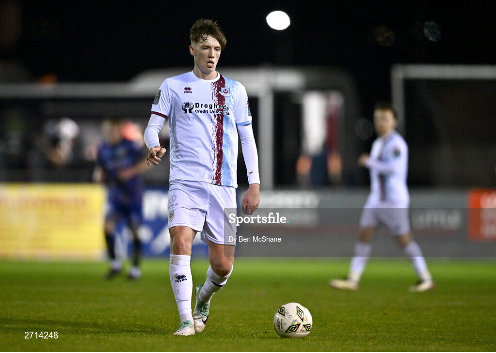 22 January 2024; Oisin Gallagher of Drogheda United during the PTSB Leinster Senior Cup Group A match between Drogheda United and Bohemians at Weaver's Park in Drogheda, Louth. Photo by Ben McShane/Sportsfile