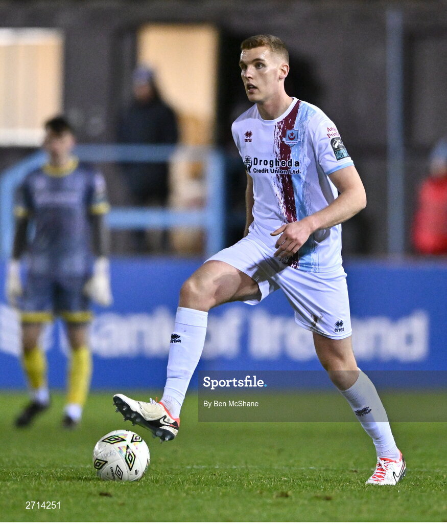 22 January 2024; Jack Keaney of Drogheda United during the PTSB Leinster Senior Cup Group A match between Drogheda United and Bohemians at Weaver's Park in Drogheda, Louth. Photo by Ben McShane/Sportsfile