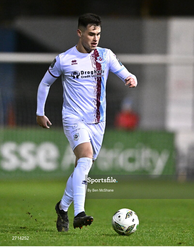 22 January 2024; Evan Wier of Drogheda United during the PTSB Leinster Senior Cup Group A match between Drogheda United and Bohemians at Weaver's Park in Drogheda, Louth. Photo by Ben McShane/Sportsfile