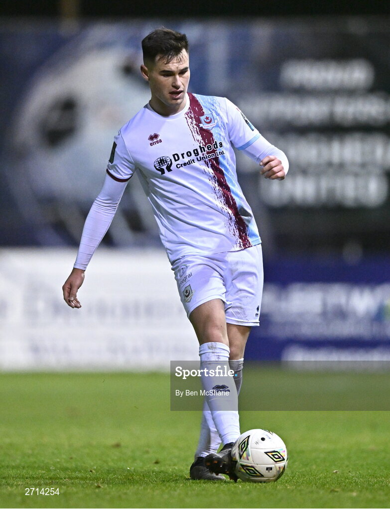 22 January 2024; Evan Wier of Drogheda United during the PTSB Leinster Senior Cup Group A match between Drogheda United and Bohemians at Weaver's Park in Drogheda, Louth. Photo by Ben McShane/Sportsfile