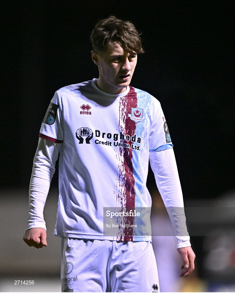 22 January 2024; Emre Topcu of Drogheda United during the PTSB Leinster Senior Cup Group A match between Drogheda United and Bohemians at Weaver's Park in Drogheda, Louth. Photo by Ben McShane/Sportsfile