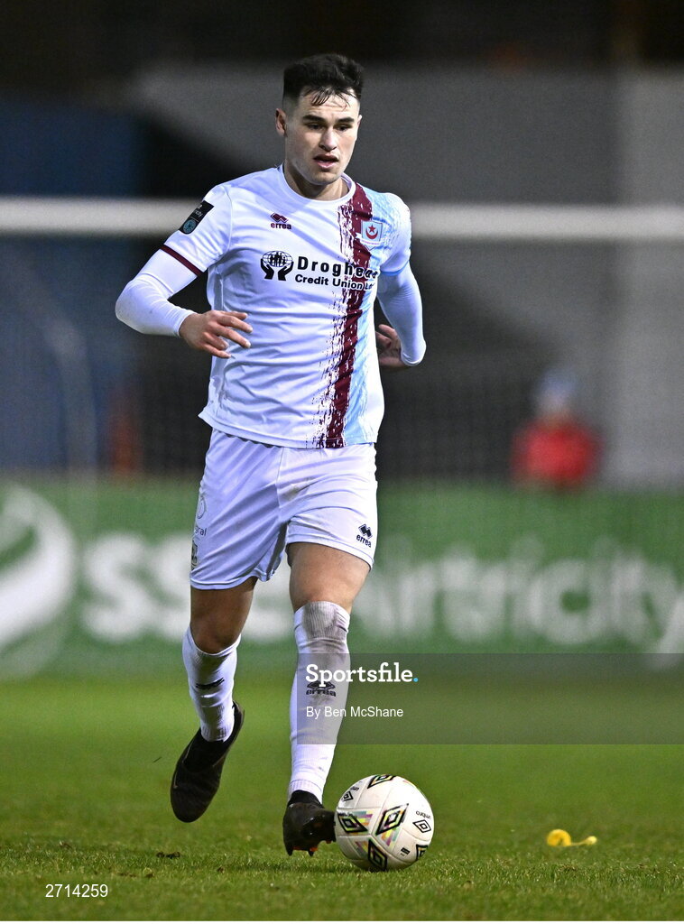 22 January 2024; Evan Wier of Drogheda United during the PTSB Leinster Senior Cup Group A match between Drogheda United and Bohemians at Weaver's Park in Drogheda, Louth. Photo by Ben McShane/Sportsfile