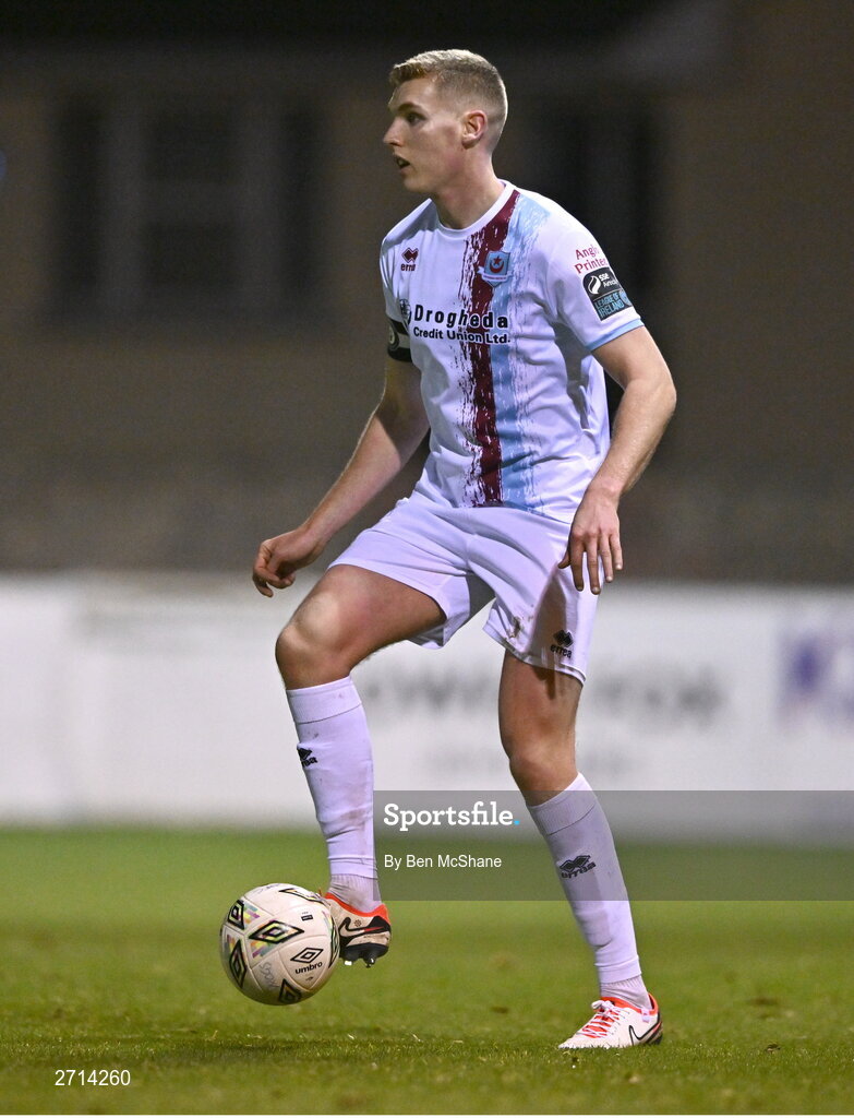 22 January 2024; Jack Keaney of Drogheda United during the PTSB Leinster Senior Cup Group A match between Drogheda United and Bohemians at Weaver's Park in Drogheda, Louth. Photo by Ben McShane/Sportsfile