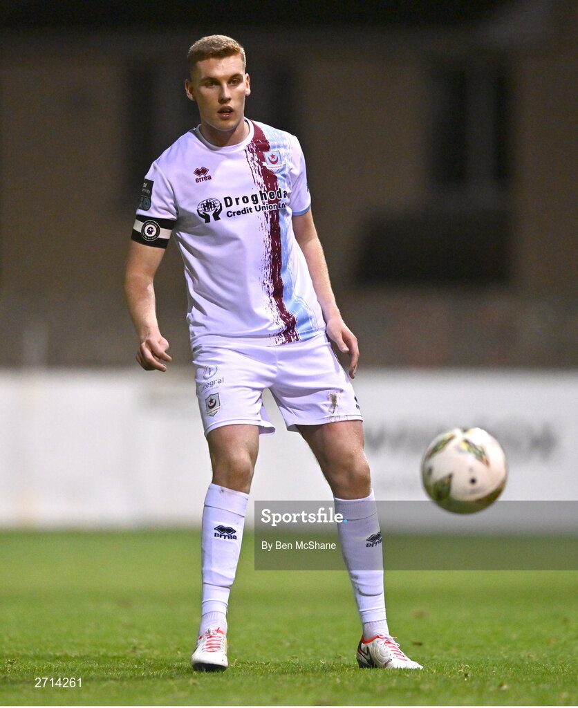 22 January 2024; Jack Keaney of Drogheda United during the PTSB Leinster Senior Cup Group A match between Drogheda United and Bohemians at Weaver's Park in Drogheda, Louth. Photo by Ben McShane/Sportsfile