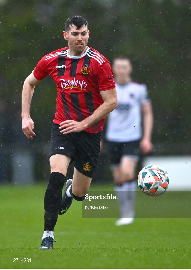 21 January 2024; Alan O'Shaughnessy of Malahide United AFC during the PTSB Leinster Senior Cup Group A match between Malahide United and Dundalk at Gannon Park in Malahide, Dublin. Photo by Tyler Miller/Sportsfile