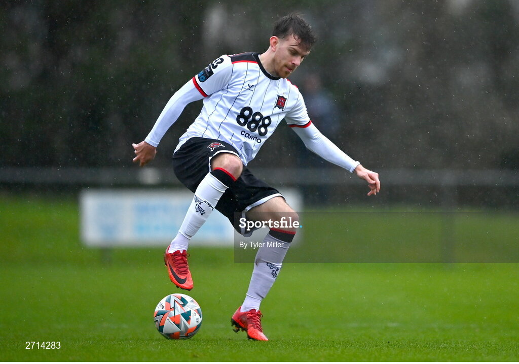 21 January 2024; Archie Davies of Dundalk during the PTSB Leinster Senior Cup Group A match between Malahide United and Dundalk at Gannon Park in Malahide, Dublin. Photo by Tyler Miller/Sportsfile