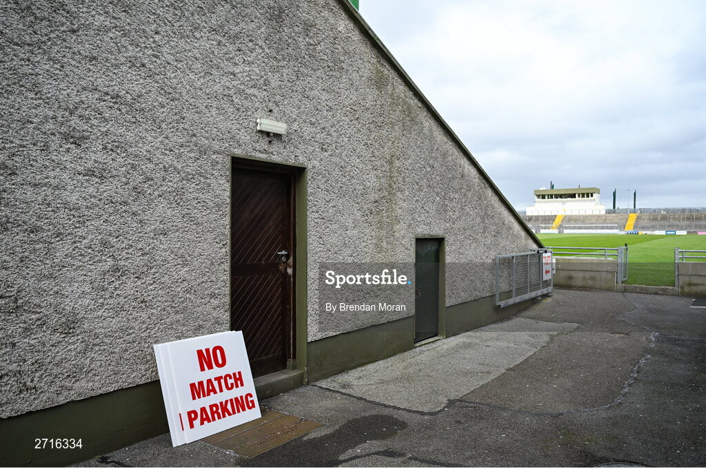 27 January 2024; Signs are prepared for match parking before before the Allianz Football League Division 1 match between Kerry and Derry at Austin Stack Park in Tralee, Kerry. Photo by Brendan Moran/Sportsfile