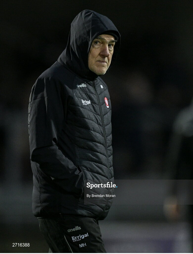 27 January 2024; Derry manager Mickey Harte before the Allianz Football League Division 1 match between Kerry and Derry at Austin Stack Park in Tralee, Kerry. Photo by Brendan Moran/Sportsfile