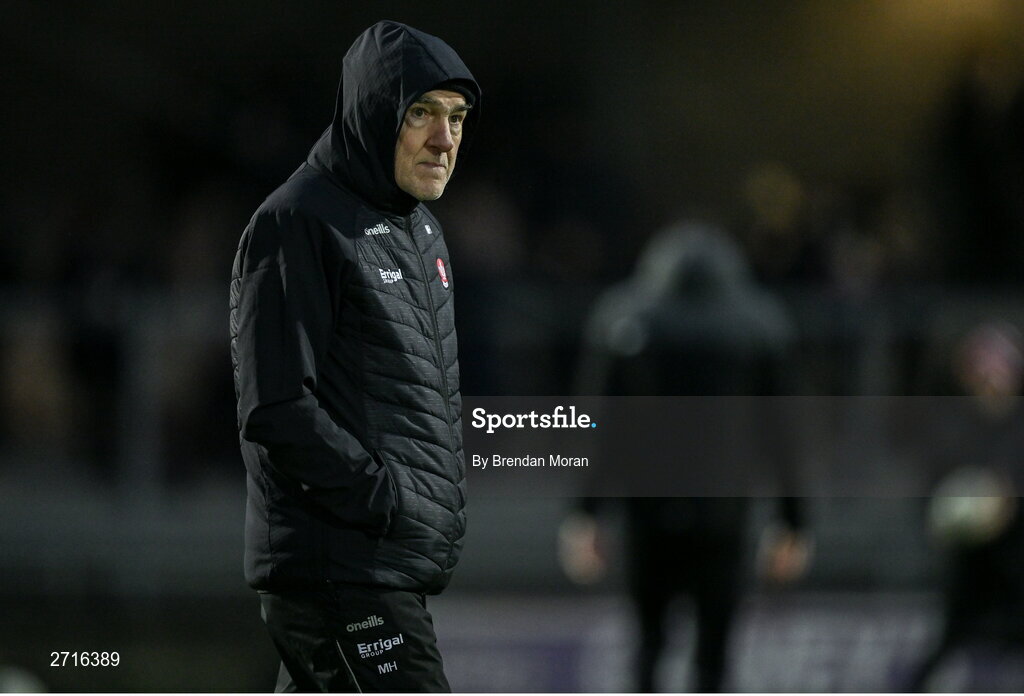 27 January 2024; Derry manager Mickey Harte before the Allianz Football League Division 1 match between Kerry and Derry at Austin Stack Park in Tralee, Kerry. Photo by Brendan Moran/Sportsfile