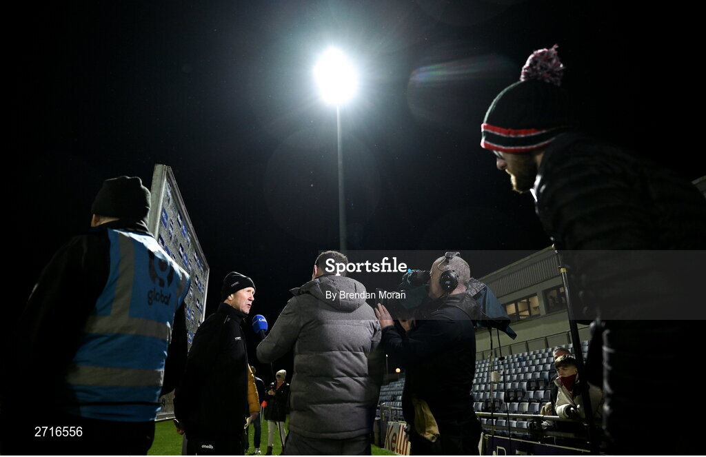 27 January 2024; Kerry manager Jack O'Connor is interviewed by RTÉ after the Allianz Football League Division 1 match between Kerry and Derry at Austin Stack Park in Tralee, Kerry. Photo by Brendan Moran/Sportsfile