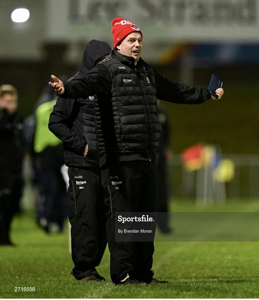 27 January 2024; Derry selector Gavin Devlin during the Allianz Football League Division 1 match between Kerry and Derry at Austin Stack Park in Tralee, Kerry. Photo by Brendan Moran/Sportsfile