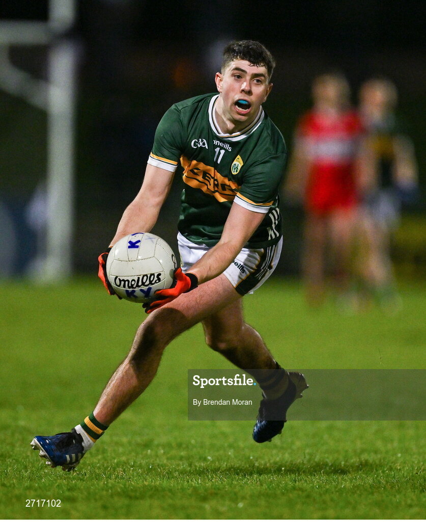 27 January 2024; Dylan Geaney of Kerry during the Allianz Football League Division 1 match between Kerry and Derry at Austin Stack Park in Tralee, Kerry. Photo by Brendan Moran/Sportsfile