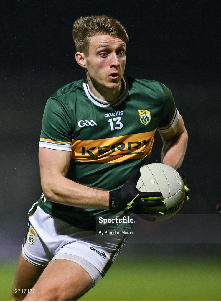 27 January 2024; Killian Spillane of Kerry during the Allianz Football League Division 1 match between Kerry and Derry at Austin Stack Park in Tralee, Kerry. Photo by Brendan Moran/Sportsfile