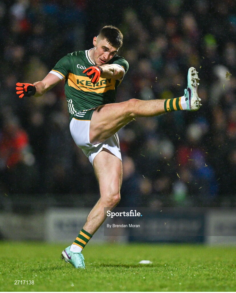 27 January 2024; Sean O'Shea of Kerry during the Allianz Football League Division 1 match between Kerry and Derry at Austin Stack Park in Tralee, Kerry. Photo by Brendan Moran/Sportsfile