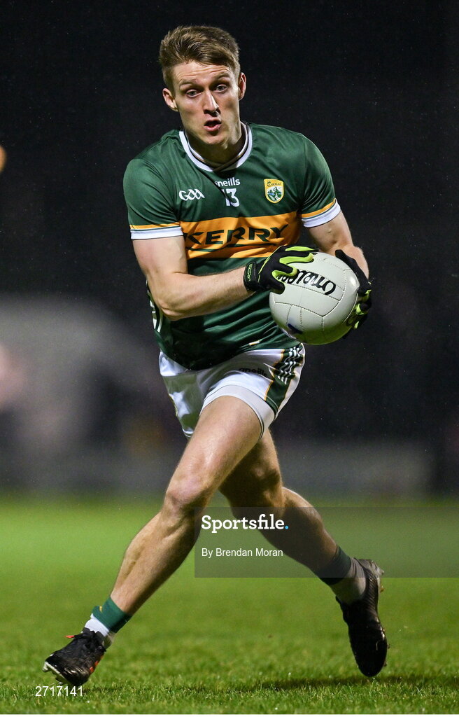 27 January 2024; Killian Spillane of Kerry during the Allianz Football League Division 1 match between Kerry and Derry at Austin Stack Park in Tralee, Kerry. Photo by Brendan Moran/Sportsfile