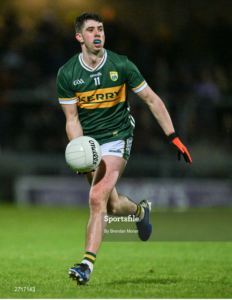 27 January 2024; Dylan Geaney of Kerry during the Allianz Football League Division 1 match between Kerry and Derry at Austin Stack Park in Tralee, Kerry. Photo by Brendan Moran/Sportsfile