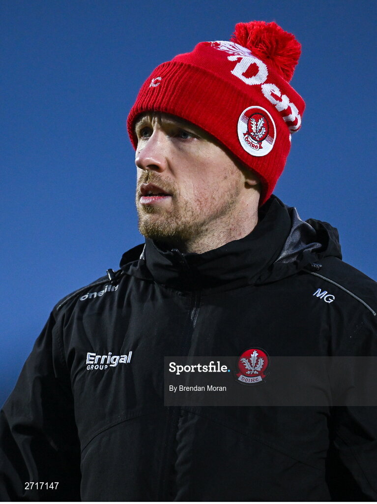27 January 2024; Derry lead athletic development coach Matthew Godfrey before the Allianz Football League Division 1 match between Kerry and Derry at Austin Stack Park in Tralee, Kerry. Photo by Brendan Moran/Sportsfile