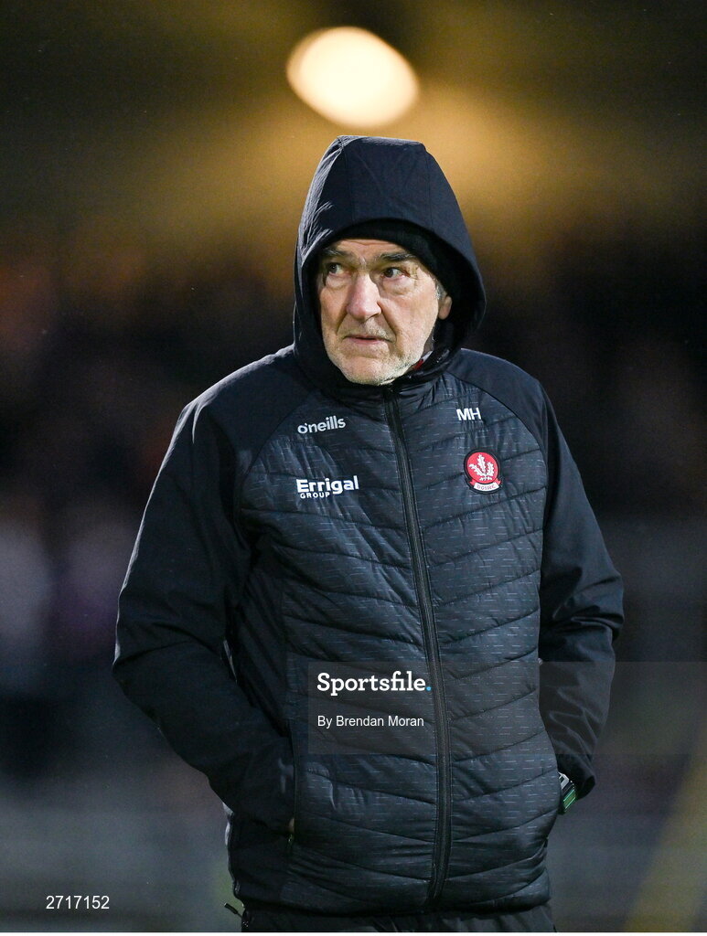 27 January 2024; Derry manager Mickey Harte before the Allianz Football League Division 1 match between Kerry and Derry at Austin Stack Park in Tralee, Kerry. Photo by Brendan Moran/Sportsfile