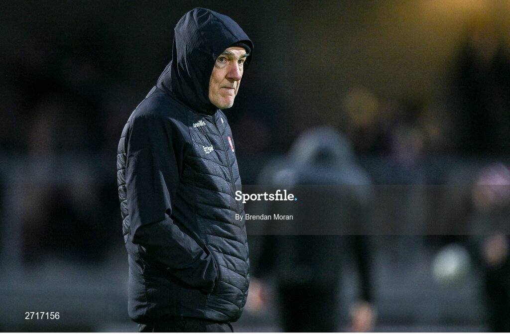 27 January 2024; Derry manager Mickey Harte before the Allianz Football League Division 1 match between Kerry and Derry at Austin Stack Park in Tralee, Kerry. Photo by Brendan Moran/Sportsfile
