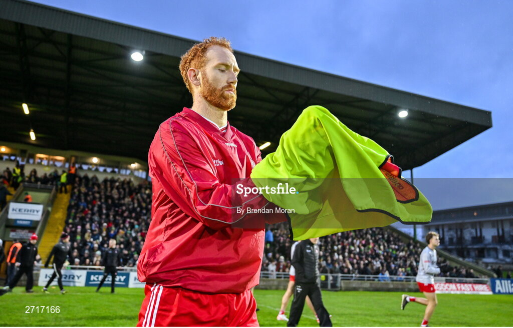 27 January 2024; Conor Glass of Derry before the Allianz Football League Division 1 match between Kerry and Derry at Austin Stack Park in Tralee, Kerry. Photo by Brendan Moran/Sportsfile