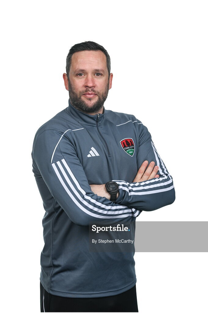 29 January 2024; Head coach Tim Clancy poses for a portrait during a Cork City FC squad portraits session at Bishopstown Stadium in Cork. Photo by Stephen McCarthy/Sportsfile