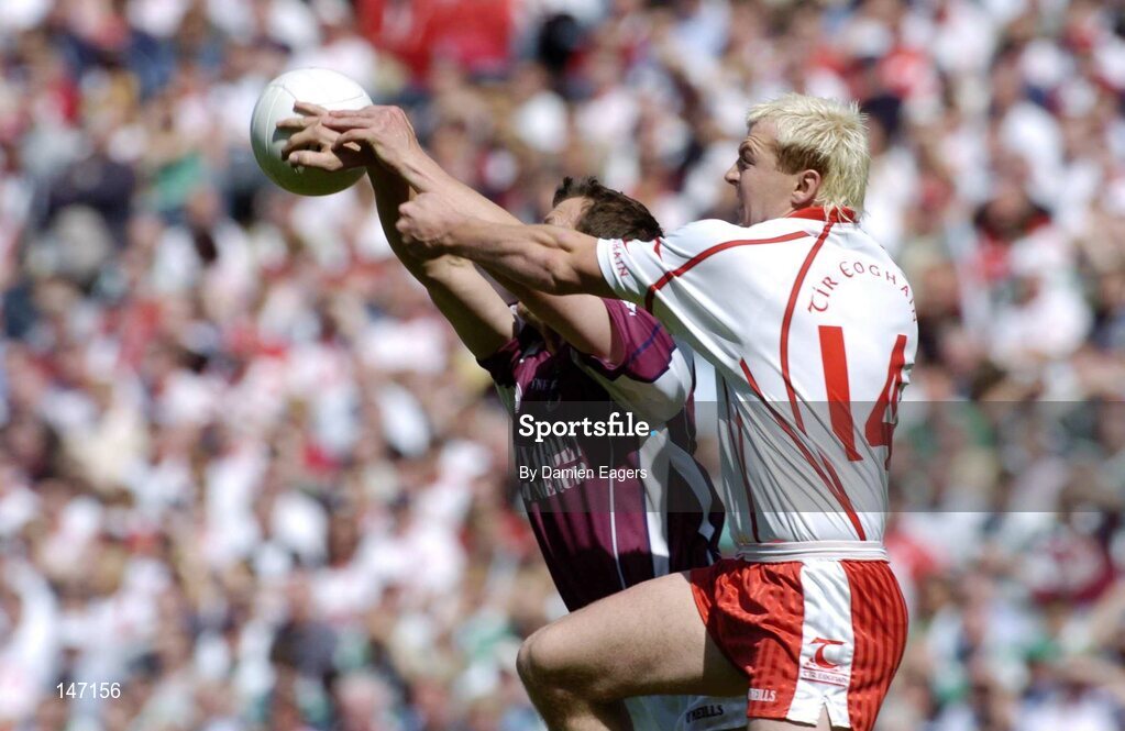 17 July 2004; Eoin Mulligan, Tyrone, in action against Gary Fahey, Galway. Bank of Ireland Senior Football Championship Qualifier, Round 3, Tyrone v Galway, Croke Park, Dublin. Picture credit; Damien Eagers / SPORTSFILE