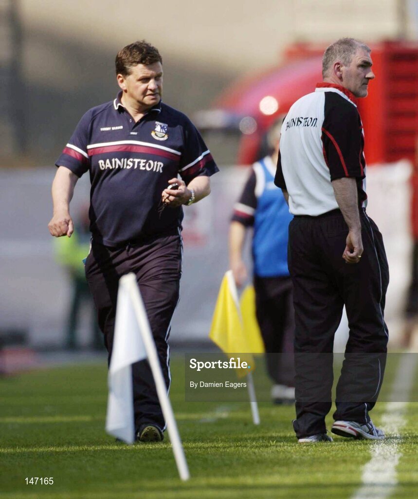 17 July 2004; Galway manager John O'Mahony, left, walks the sideline with Tyrone manager Mickey Harte. Bank of Ireland Senior Football Championship Qualifier, Round 3, Tyrone v Galway, Croke Park, Dublin. Picture credit; Damien Eagers / SPORTSFILE