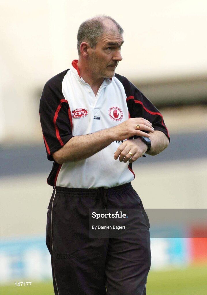 17 July 2004; Tyrone manager Mickey Harte walks the sideline during the match. Bank of Ireland Senior Football Championship Qualifier, Round 3, Tyrone v Galway, Croke Park, Dublin. Picture credit; Damien Eagers / SPORTSFILE