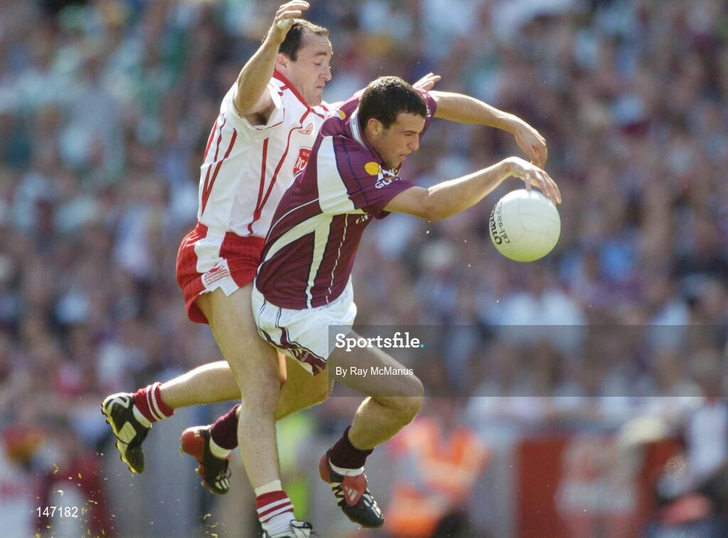 17 July 2004; Joe Bergin, Galway, in action against Brian Dooher, Tyrone. Bank of Ireland Senior Football Championship Qualifier, Round 3, Tyrone v Galway, Croke Park, Dublin. Picture credit; Ray McManus / SPORTSFILE