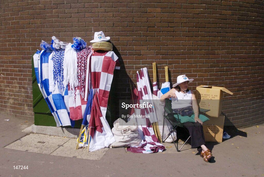18 July 2004; A flag seller on North Circular Road in advance of the game. Bank of Ireland Leinster Senior Football Championship Final, Laois v Westmeath, Croke Park, Dublin. Picture credit; Ray McManus / SPORTSFILE