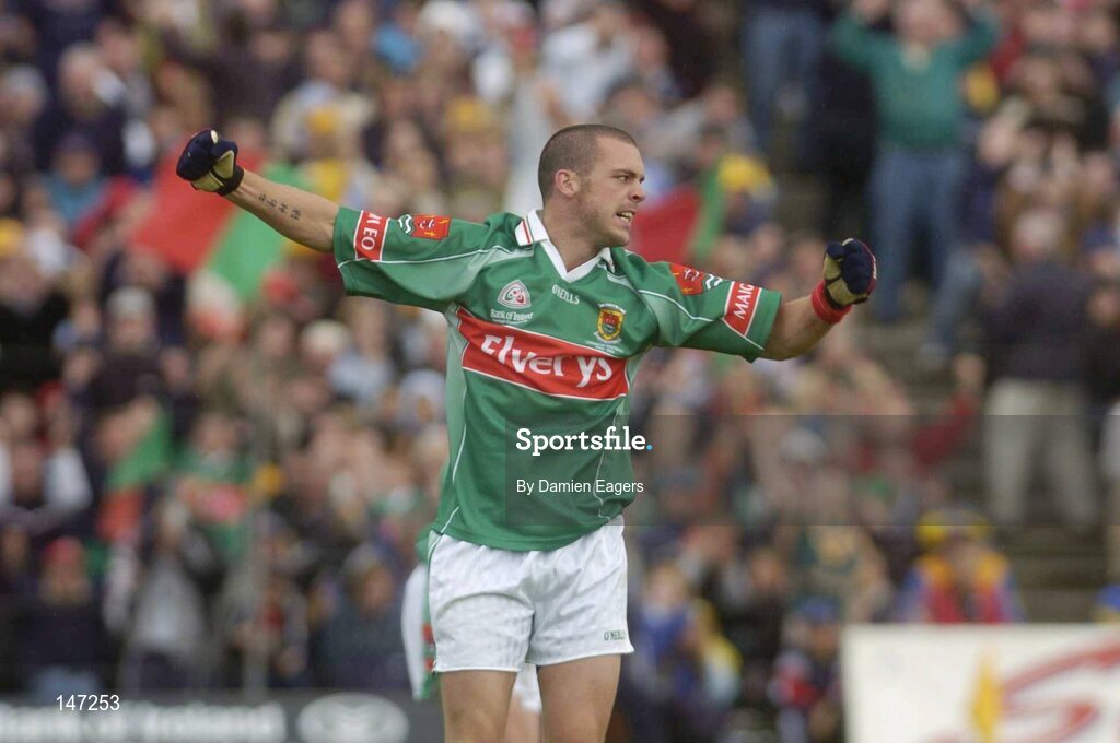 18 July 2004; Mayo's Trevor Mortimer celebrates after scoring the opening goal. Bank of Ireland Connacht Senior Football Championship Final, Mayo v Roscommon, McHale Park, Castlebar, Co. Mayo. Picture credit; Damien Eagers / SPORTSFILE