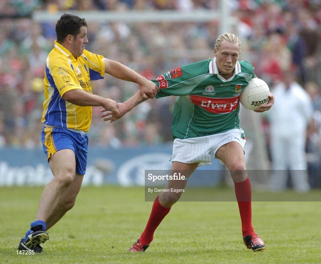 18 July 2004; Ciaran McDonald, Mayo, in action against Francie Grehan, Roscommon. Bank of Ireland Connacht Senior Football Championship Final, Mayo v Roscommon, McHale Park, Castlebar, Co. Mayo. Picture credit; Damien Eagers / SPORTSFILE