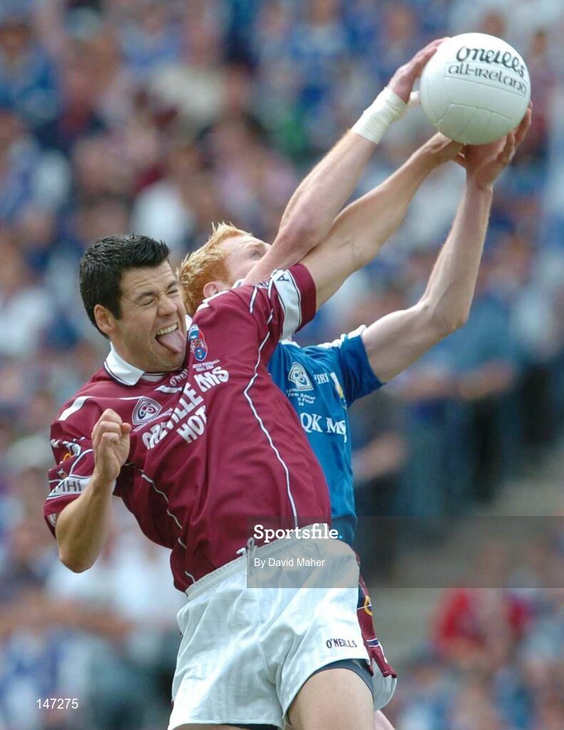 18 July 2004; Brian Morley, Westmeath, in action against Padraig Clancy, Laois. Bank of Ireland Leinster Senior Football Championship Final, Laois v Westmeath, Croke Park, Dublin. Picture credit; David Maher / SPORTSFILE