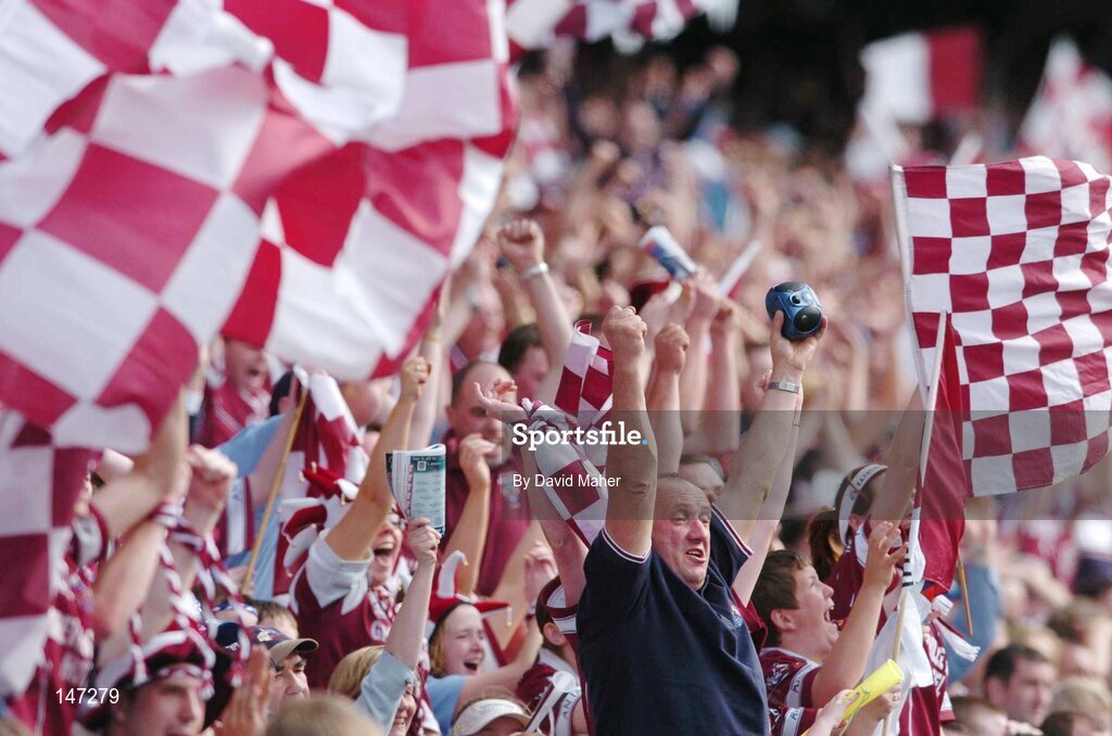 18 July 2004; Westmeath supporters cheer on their team during the game. Bank of Ireland Leinster Senior Football Championship Final, Laois v Westmeath, Croke Park, Dublin. Picture credit; David Maher / SPORTSFILE