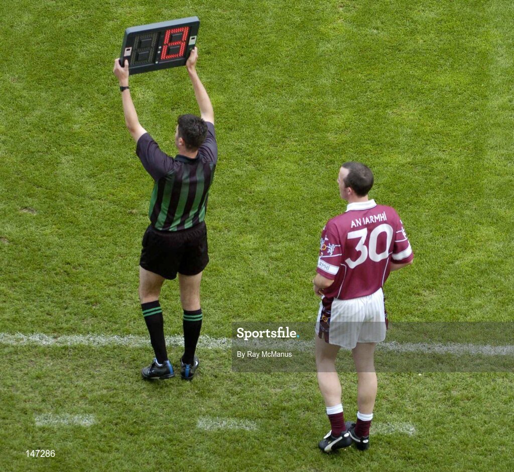 18 July 2004; Rory O'Connell, Westmeath, who was the subject of High Court proceedings during the week, prepares to come on as a substitute. Bank of Ireland Leinster Senior Football Championship Final, Laois v Westmeath, Croke Park, Dublin. Picture credit; Ray McManus / SPORTSFILE