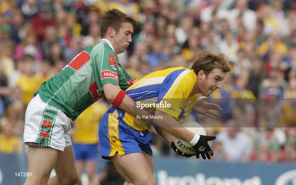 18 July 2004; David Casey, Roscommon, in action against Ronan McGarrity, Mayo. Bank of Ireland Connacht Senior Football Championship Final, Mayo v Roscommon, McHale Park, Castlebar, Co. Mayo. Picture credit; Pat Murphy / SPORTSFILE