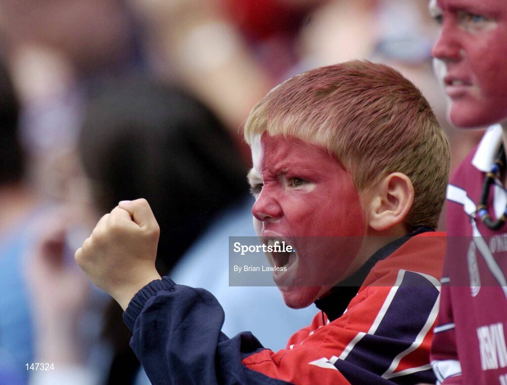 18 July 2004; A young Westmeath fan cheers on his side. Bank of Ireland Leinster Senior Football Championship Final, Laois v Westmeath, Croke Park, Dublin. Picture credit; Brian Lawless / SPORTSFILE